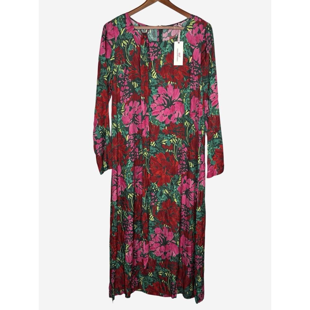NWT Vineyard Vines Silk Blend Twill Midi Dress • Size L• Brush Floral • $348 - Picture 2 of 11
